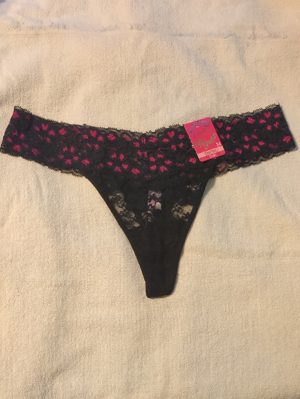 Candies Black And Pink Lace Thong